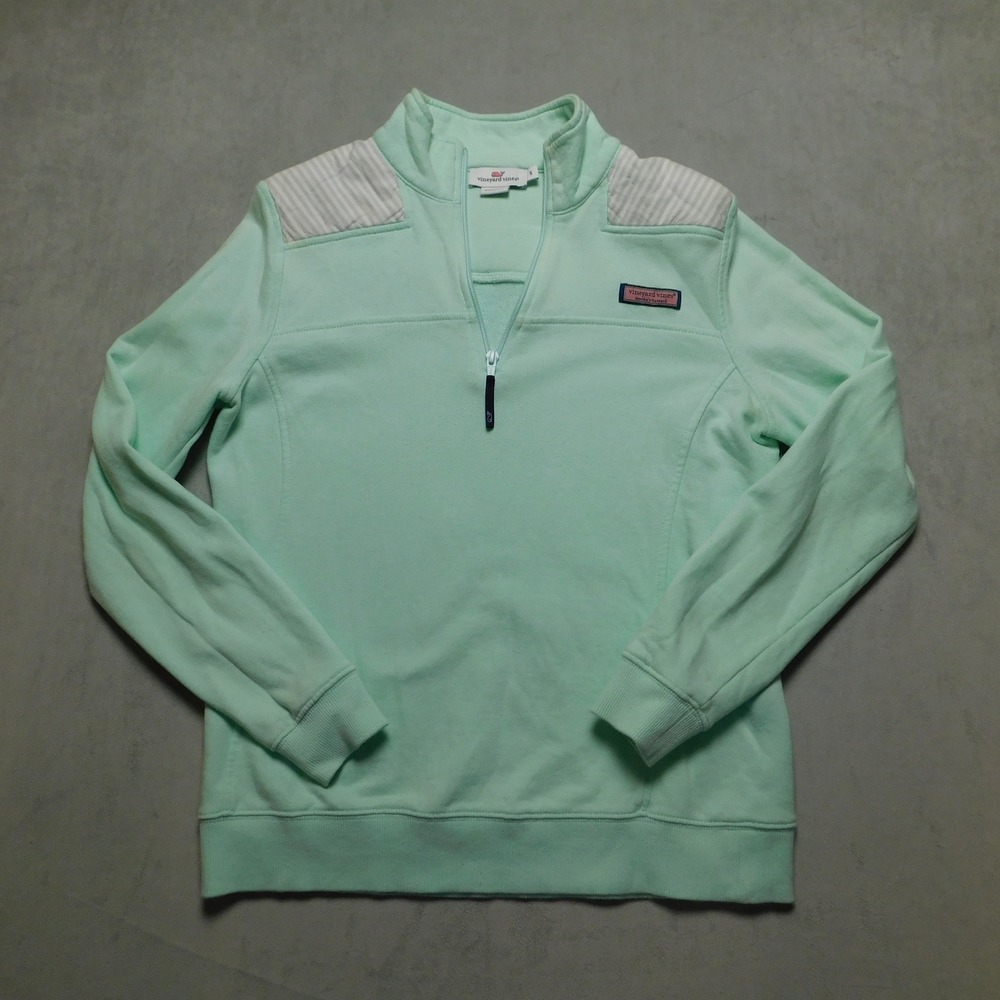 Vineyard Vines Womens Mint Green Quilted‎ Shoulder Quarter Zip Pullover Small